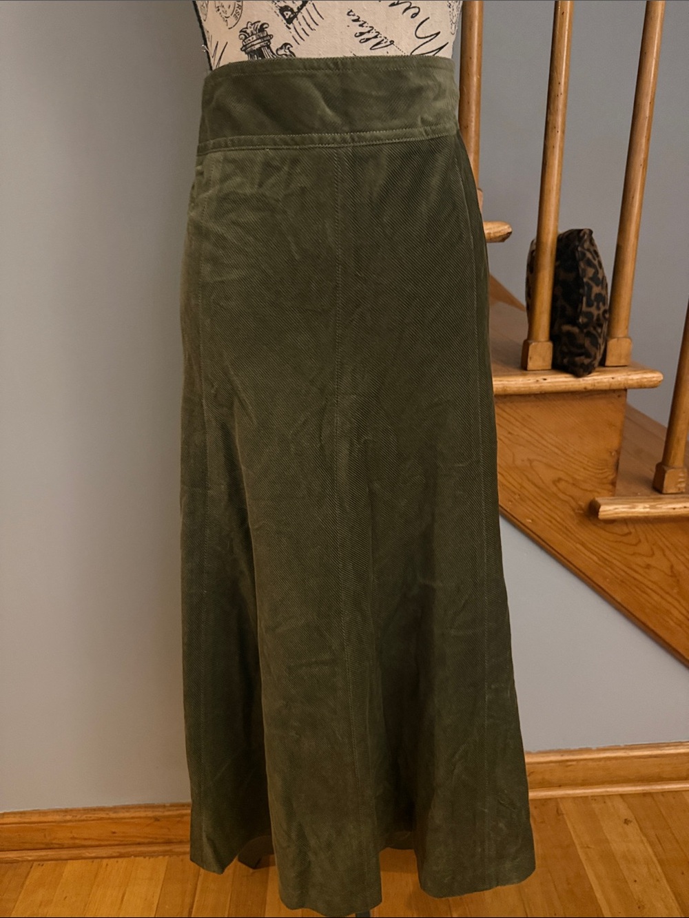 Classic Olive Green A-Line Corduroy Maxi Skirt -Bloomingdales